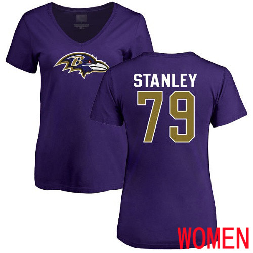 Baltimore Ravens Purple Women Ronnie Stanley Name and Number Logo NFL Football #79 T Shirt